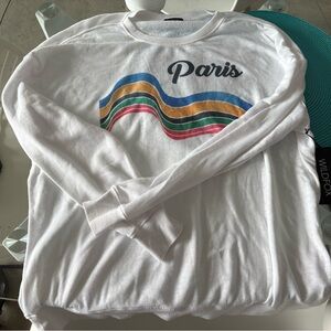 Wildfox White Sweatshirt with Multicolor Wave and 'Paris' Print
